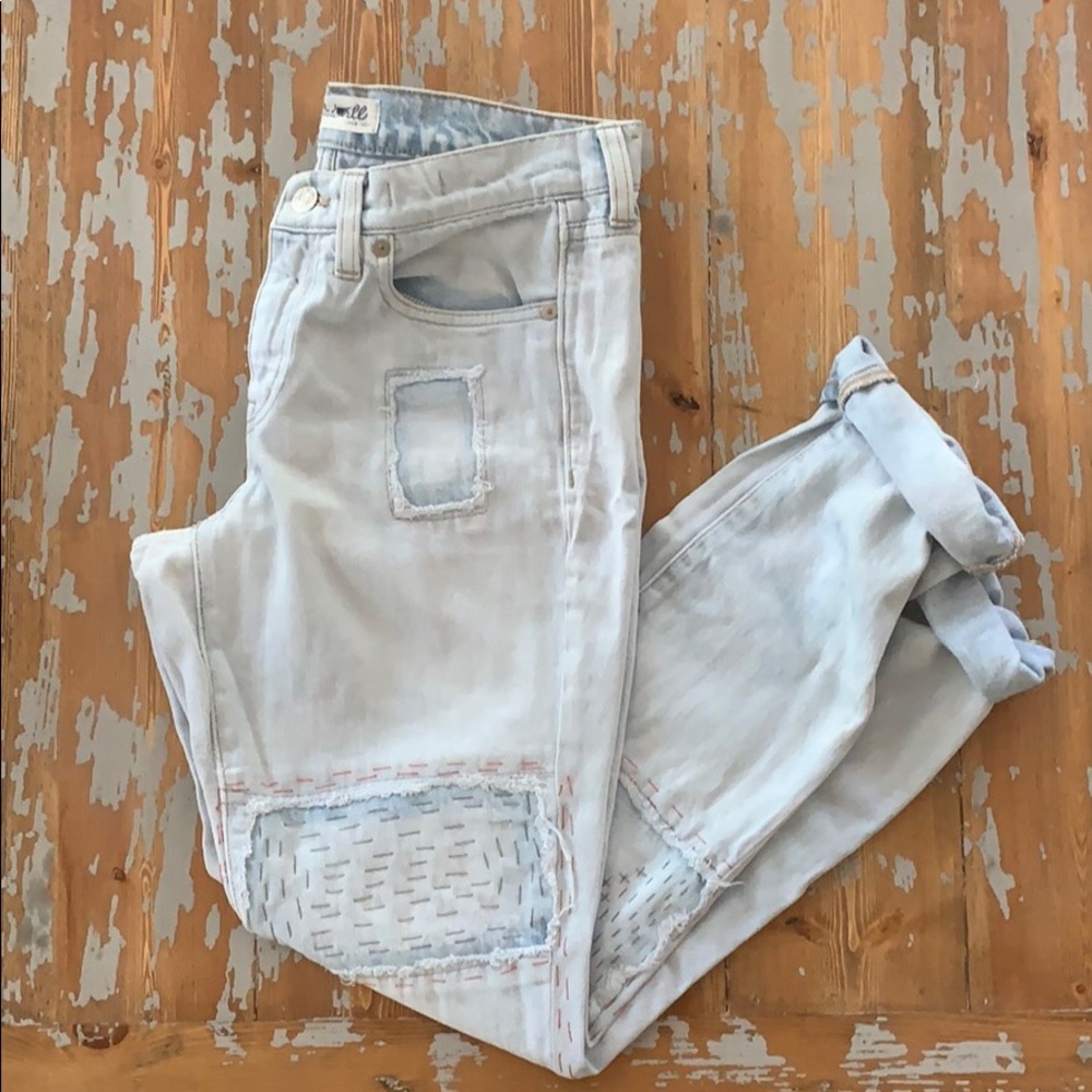 Madewell embroidered patchwork slim boyjean 27